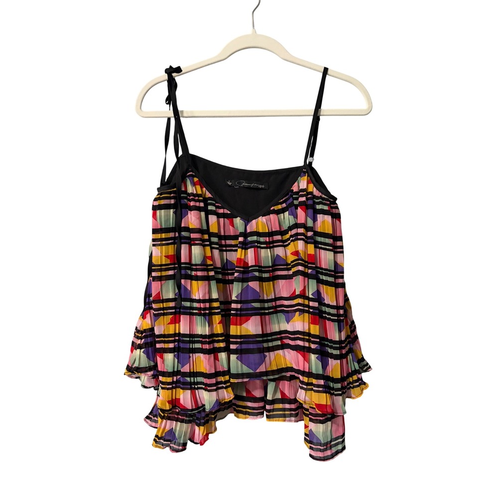 Patterson J Kincaid pleated Geometric Cami Top Multi-Color Women Small